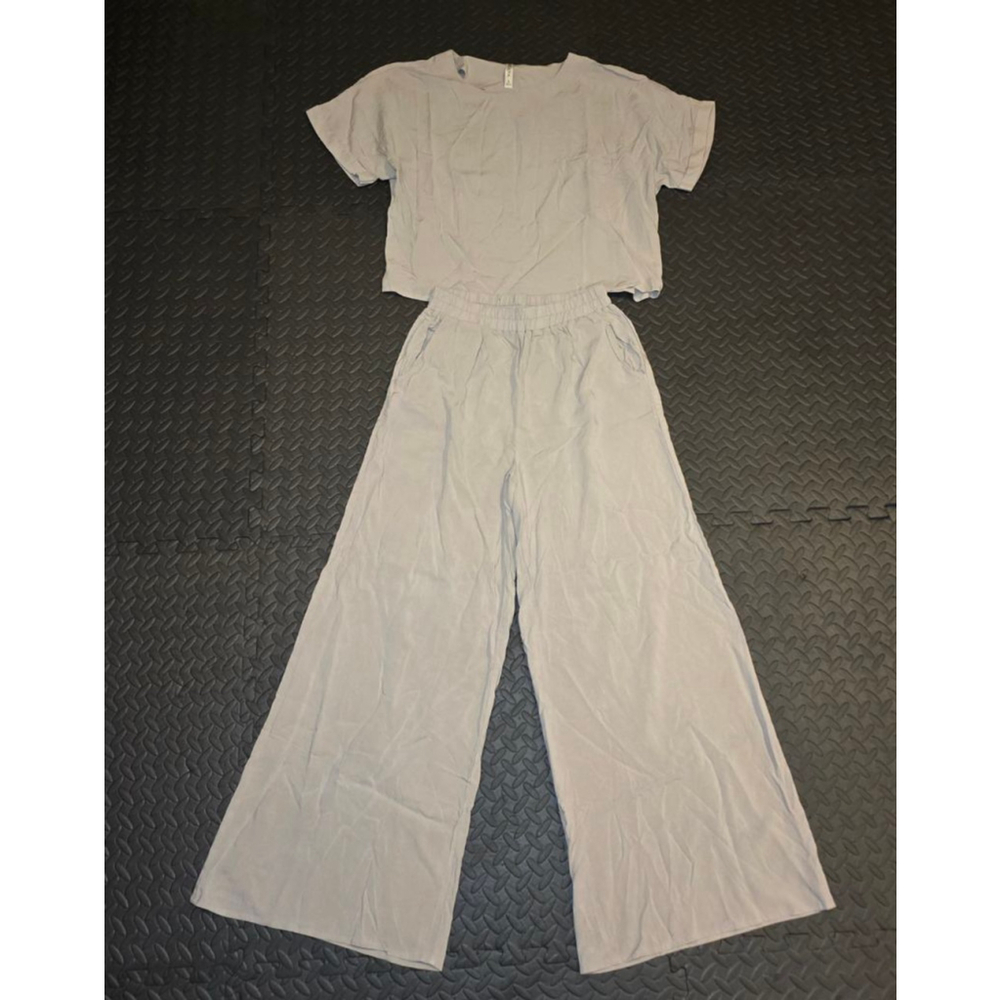 Women's ZENANA Beige Wide Leg Pants Set S - Picture 2 of 8
